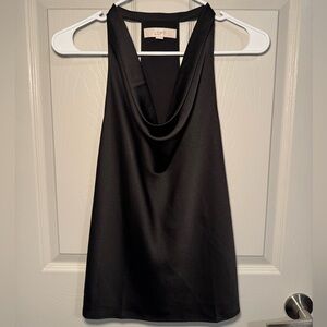 LOFT Black Satin Cowl-Neck Tank Top